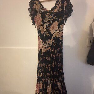 D.R.U.S.A Floral Chiffon Maxi Dress Women L Boho Romantic Cottagecore